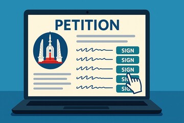 Digital petition with a sign button on a screen for activism.