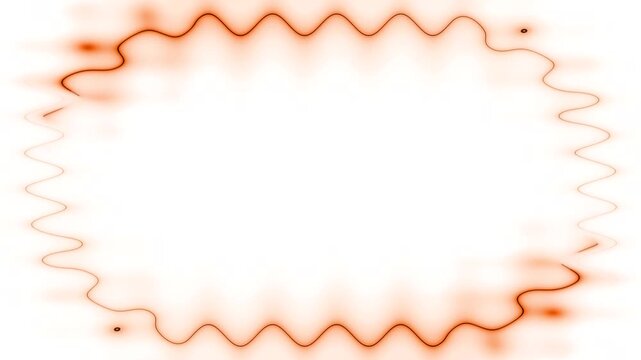 Rectangular semicircular all wavy horizontal frame with moving neon light effect, orange frame. Long moving luminous lines. Blank white space for your own content in the middle.