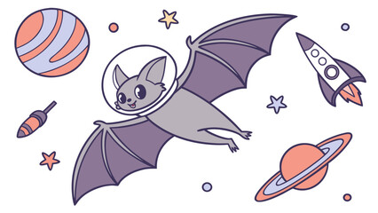 Charming SVG of a Relaxed BAT, styled in a Space explorer theme with Cosmic Pastels hues