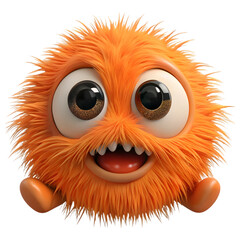 Adorable fluffy orange monster with big eyes and a wide smile