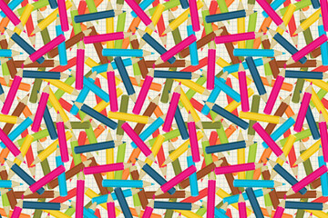 Colorful pencil scatter – swatch available in swatches panel – seamless pattern with bright short pencils on grid notebook paper background