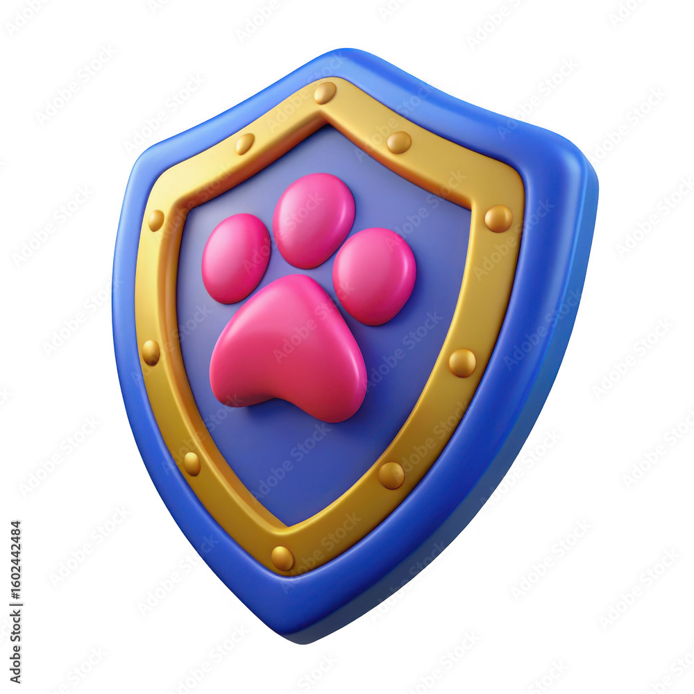Poster 3d paw print shield emblem isolated on transparent background