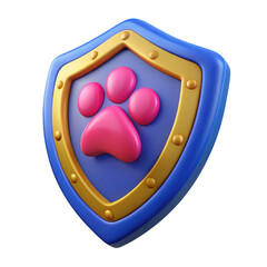 3d paw print shield emblem isolated on transparent background