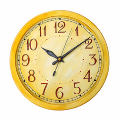 Vintage Yellow Wall Clock Showing Ten Past Ten on Transparent Background