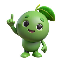 Cute green cartoon character with a leaf on its head pointing upwards
