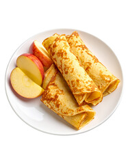 A Plate of Apple Crepes Isolated on Transparent or White Background.