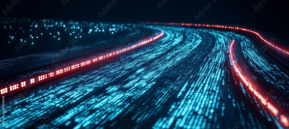 Poster futuristic cyberpunk digital data stream highway showcasing global online connectivity and speed