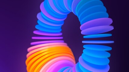 A colorful array of circular shapes forms a captivating abstract sculpture, evoking movement and energy against a softly lit backdrop, ideal for various creative projects