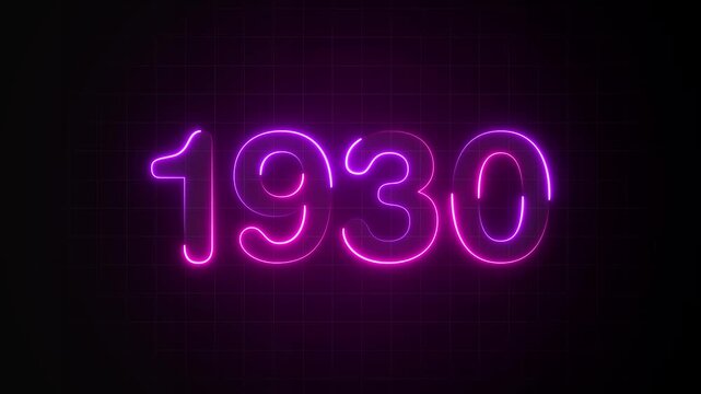 1930 neon line text animation. Glowing 1930 number text animation background. abstract year animation. 1930 text with screen effects of technological failures. Concept of counting years
