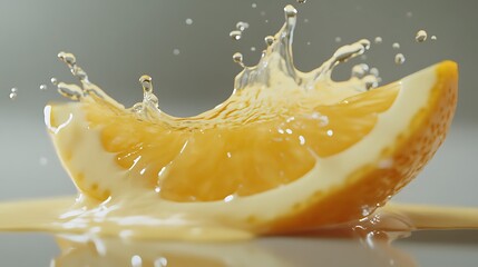 Orange slice splashing in juice with fresh vibrant details
