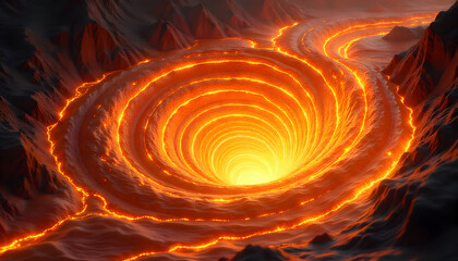 Erupting Lava Vortex: A dynamic, artistic rendition showcases a mesmerizing lava vortex, its fiery depths swirling dramatically, a testament to raw power and geological wonder.