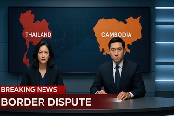 News anchors report on a critical border dispute between nations.