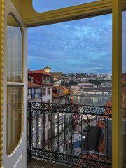 Romantic backstreet, side street or alley in historic old town of Porto Oporto, Portugal with...