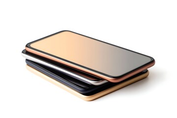 A stack of three smartphones with blank screens