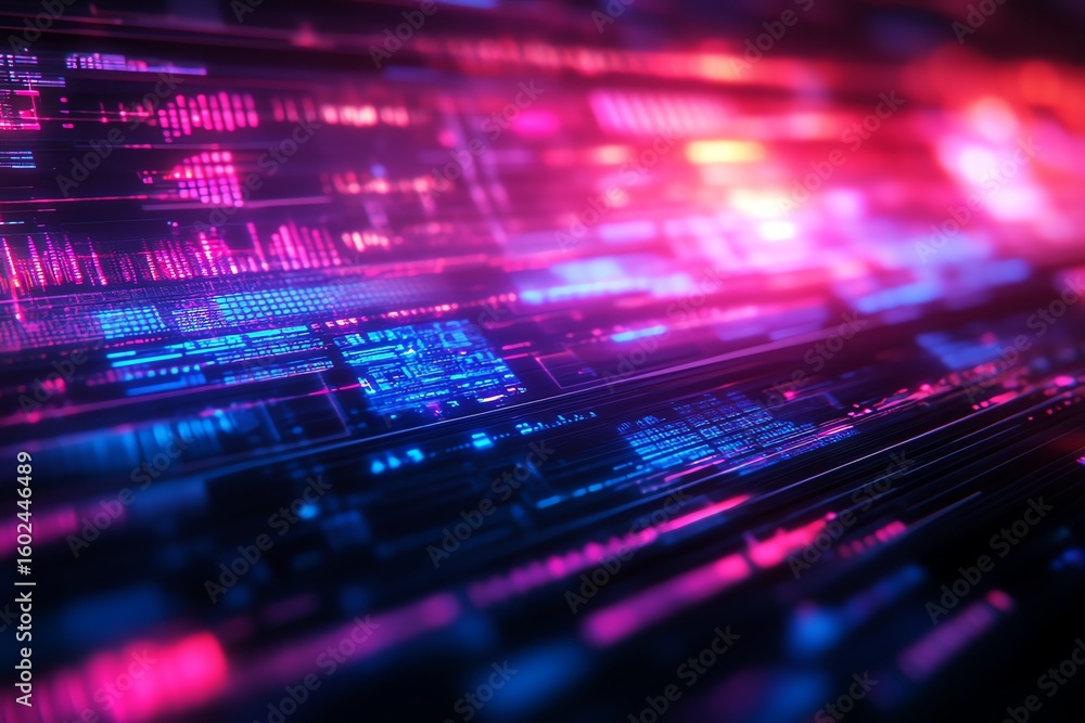 Fototapete Abstract digital design with vibrant colors and data streams.