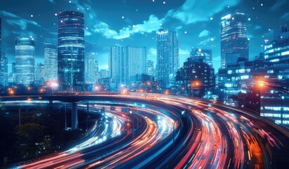 Fototapeta premium City lights blur highway at night