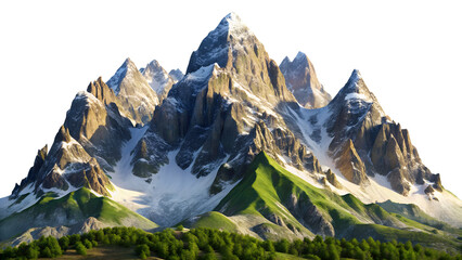 A majestic mountain range with snowcapped peaks isolated on transparent background