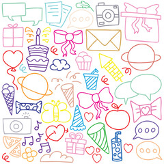 hand drawn portrait background colorful doodle vector set, love, Natural , star, cloud, weather, rainbow, flower, bubble, heart and creative design vector collection.