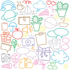 hand drawn portrait background colorful doodle vector set, love, Natural , star, cloud, weather, rainbow, flower, bubble, heart and creative design vector collection.