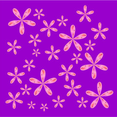 A playful dance of pink floral spirals scattered across a vivid purple canvas, radiating joy, whimsy, and vibrant abstract beauty.