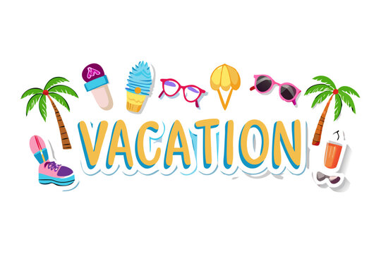 Fun summer vacation elements with tropical vibes and sunglasses