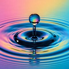 Vibrant Water Drop Splash with Colorful Ripple Reflections in High Speed