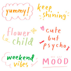 Cute pastel doodle typography design element set