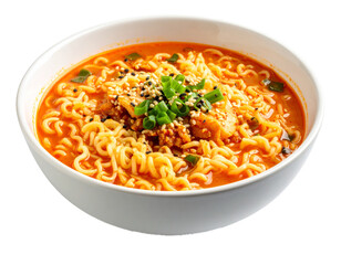 Korean noodle soup food Isolated on Transparent or White Background.