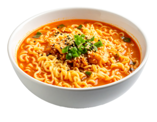 Korean noodle soup food Isolated on Transparent or White Background.