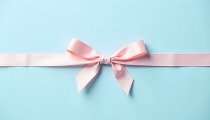 Pink Ribbon Gift: A delicate pink ribbon, artfully tied into a perfect bow, lies gracefully against a serene pastel backdrop, perfect for conveying feelings of joy and generosity.