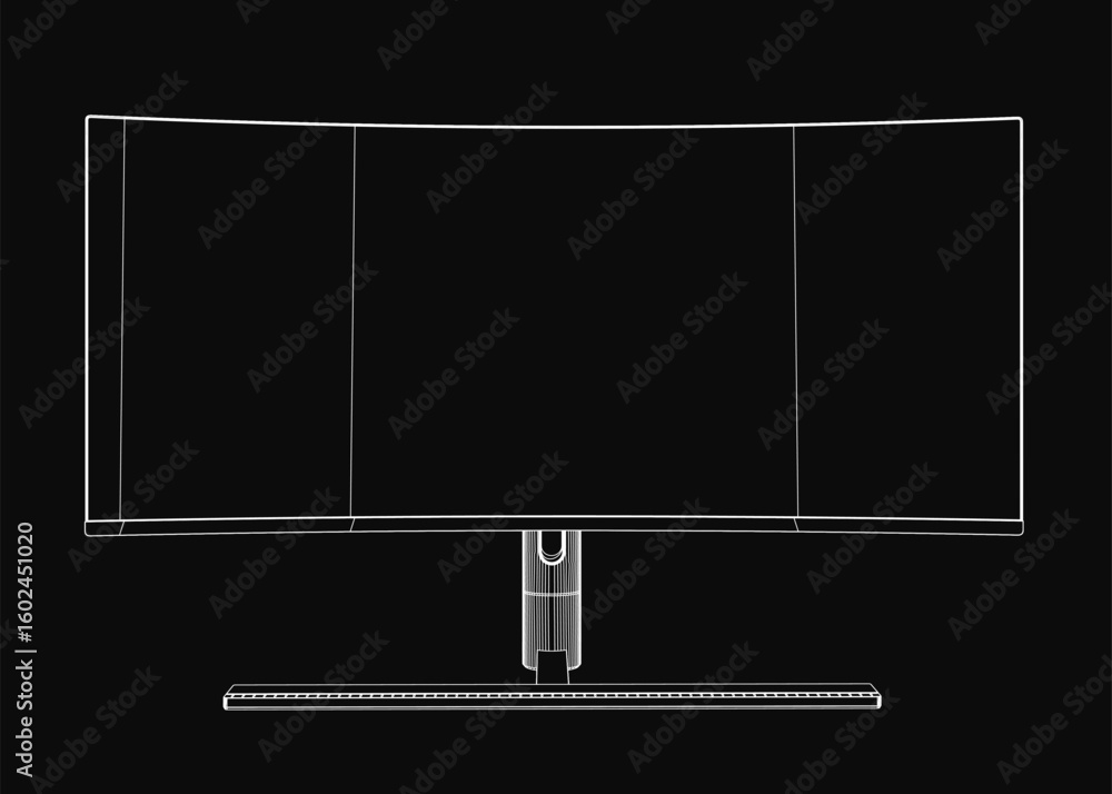 Fototapete A sleek computer monitor with a thin bezel and curved edge stands out on a black background. The contour of the monitor is clearly defined, and the screen emits a bright, vibrant glow.