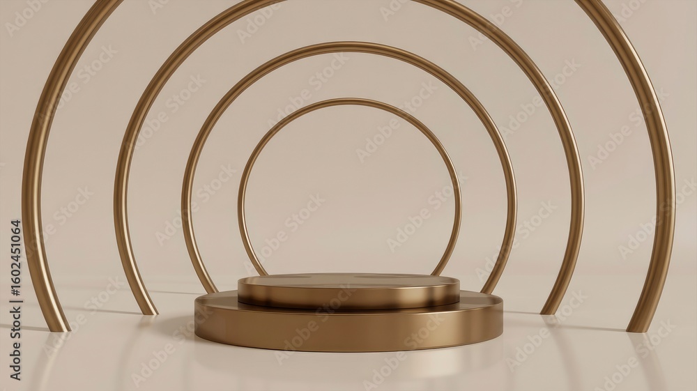 Poster elegant gold archway with circular platform for product display