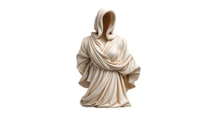 Ancient stone statue of a hooded figure isolated on transparent background