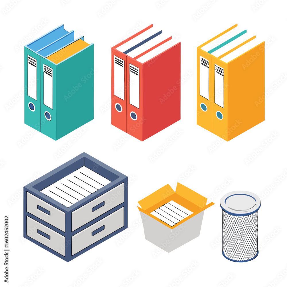 Poster isometric illustration showcasing a diverse collection of objects and elements