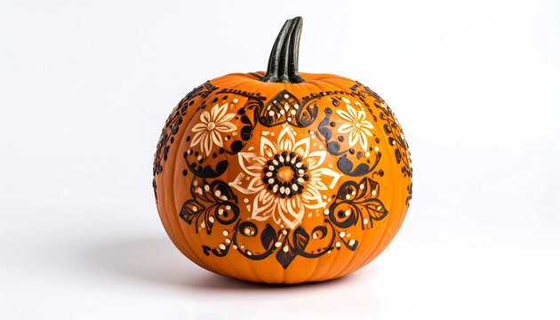 Decorated pumpkin with intricate floral design