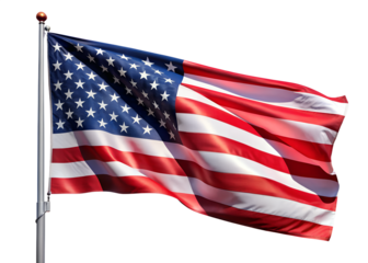 The stars and stripes of the american flag waving in the breeze isolated on transparent background