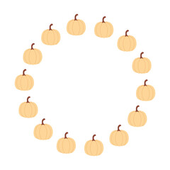 Pumpkin circle frame. Cozy autumn pumpkins. Vector flat illustration isolated on a white background