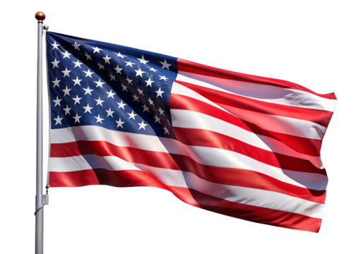 The stars and stripes of the american flag waving in the breeze isolated on transparent background