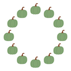 Pumpkin circle frame. Cozy autumn pumpkins. Vector flat illustration isolated on a white background