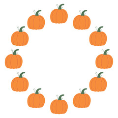 Pumpkin circle frame. Cozy autumn pumpkins. Vector flat illustration isolated on a white background