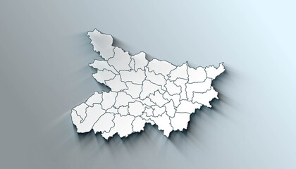 Minimalist 3D map of Bihar A districts of India with Borders