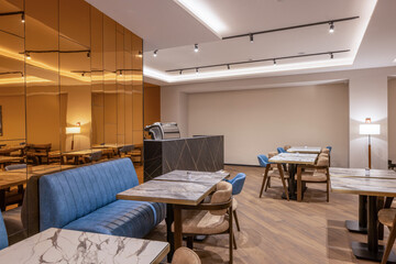 Interior of a large modern hotel restaurant