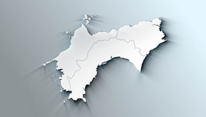 Modern Map of Shikoku Japan Prefecture with Borders