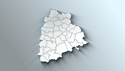 Minimalist 3D map of Telangana A districts of India with Borders
