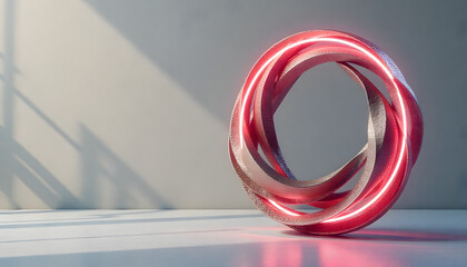 Entwined Illuminated Ring: A captivating visual, showcasing a luminous, twisted ring sculpture, a stunning emblem of modernity.