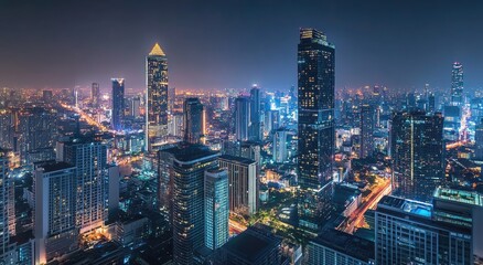 Obraz premium Cityscape at night, high angle view