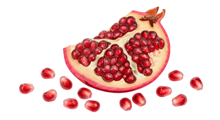 Fresh Juicy Pomegranate Fruit Slice Seeds Transparent Background Food