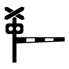 The image is a black and white drawing of a railroad crossing sign