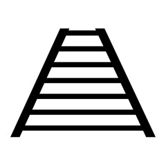 Train track with a black and white design. The track is a triangle shape. The design is simple