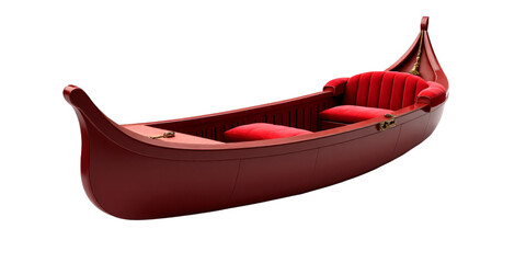 Luxury gondola boat with velvet seats isolated on an empty plain background